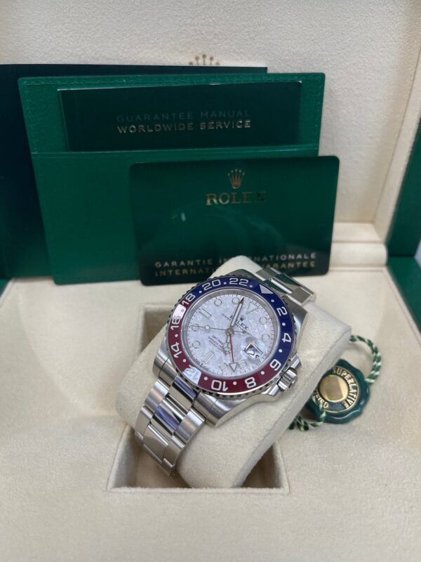 Rolex White Gold GMT-Master II 40 Watch - Blue and Red Pepsi Bezel - Meteorite Dial - Oyster Bracelet (Ref # 126719BLRO ) - Image 11