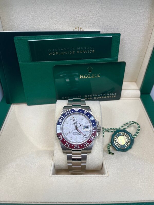 Rolex White Gold GMT-Master II 40 Watch - Blue and Red Pepsi Bezel - Meteorite Dial - Oyster Bracelet (Ref # 126719BLRO ) - Image 9