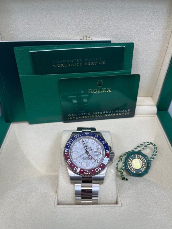Rolex White Gold GMT-Master II 40 Watch - Blue and Red Pepsi Bezel - Meteorite Dial - Oyster Bracelet (Ref # 126719BLRO ) - Image 8